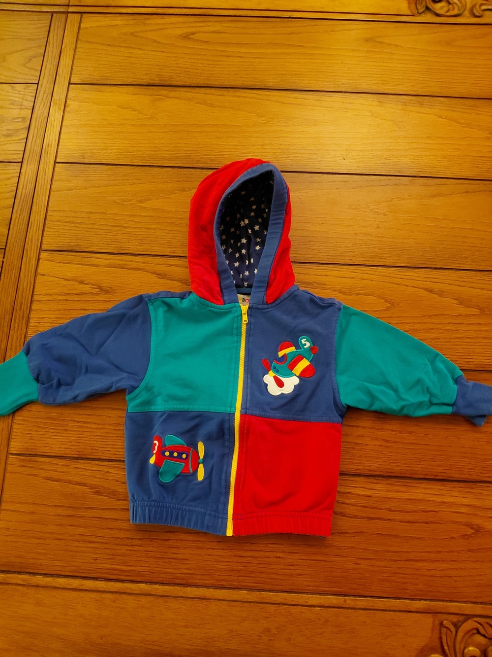 Gymboree Boys Hooded Zip Jacket 12-18M Colorblock Airplane Embroidered